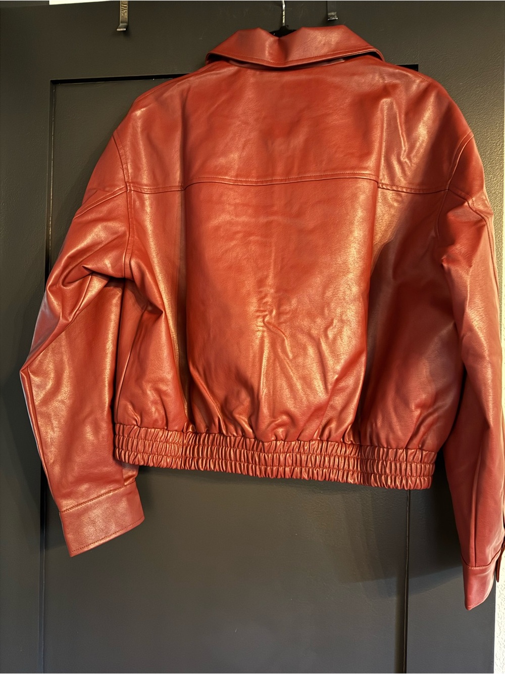 Commense Red Leather Zip Jacket - Picture 3 of 4